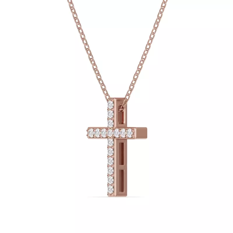 18K Rose Gold Radiance Pavé Cross Lab Pendant