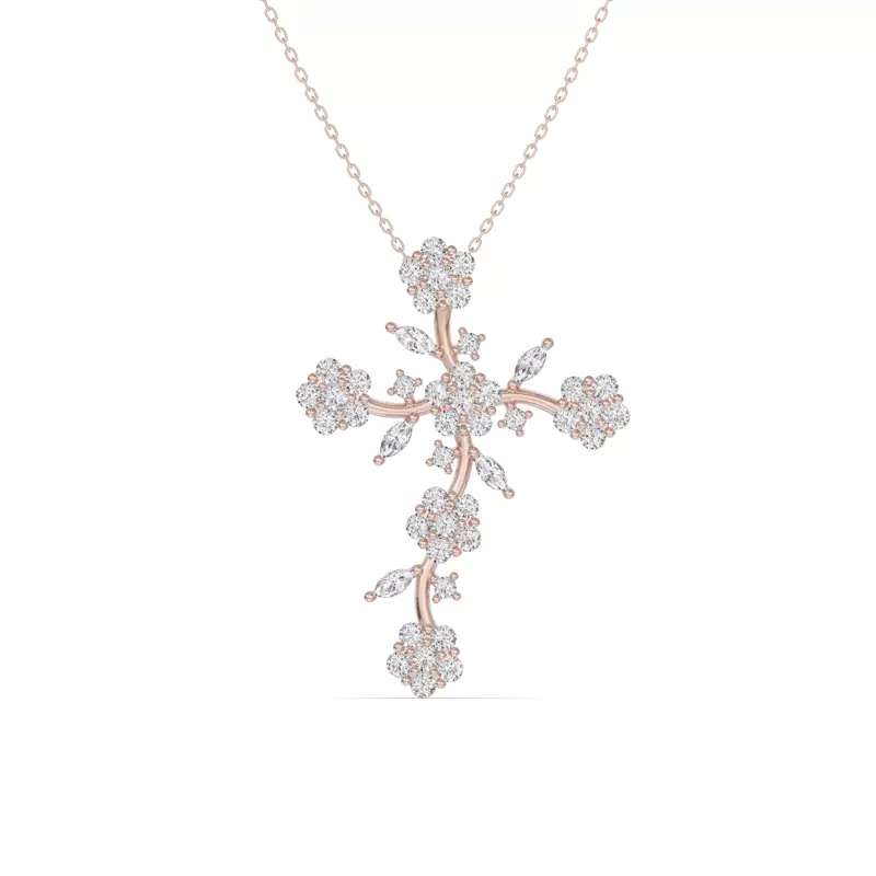 Vine Bloom Cross Diamond Pendant