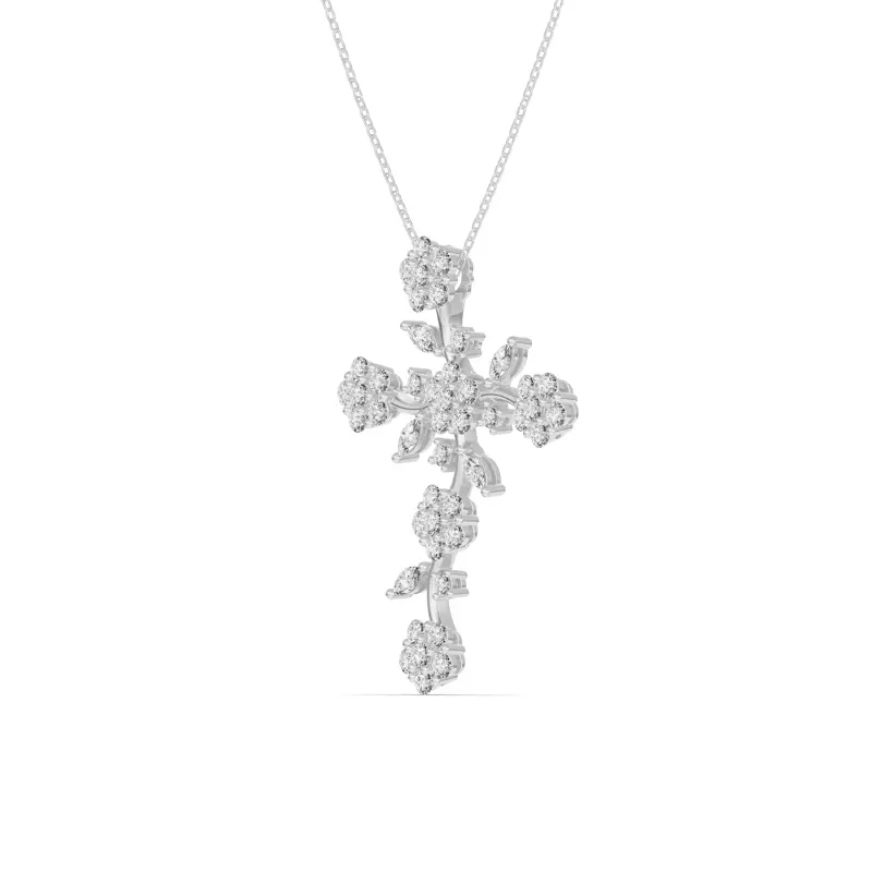 Platinum Vine Bloom Cross Diamond Pendant