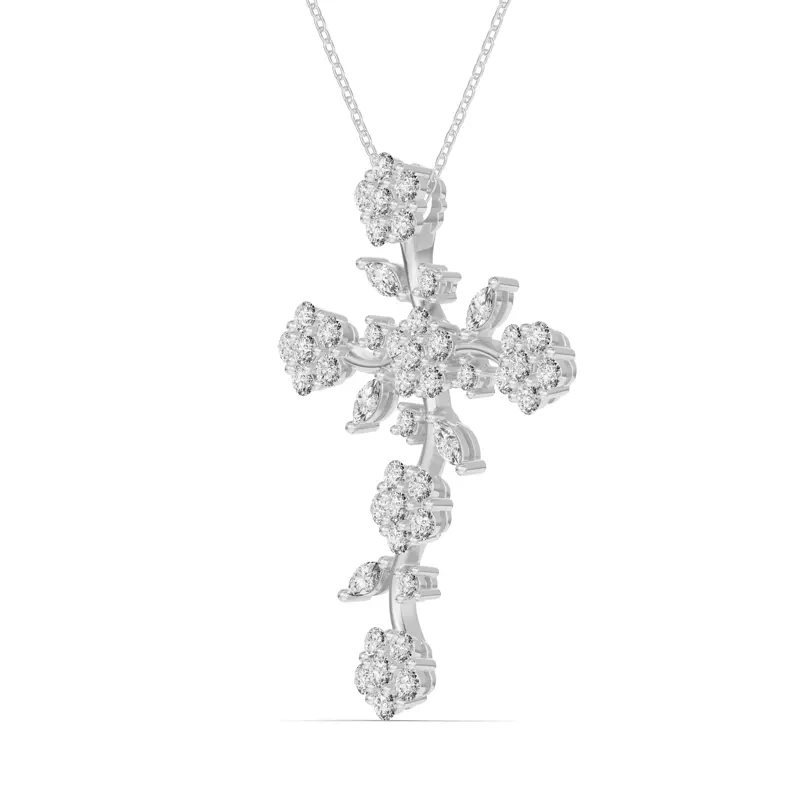 Platinum Vine Bloom Cross Diamond Pendant