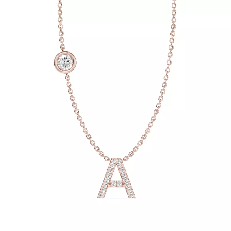 Bezel Diamond Pavé Initial Necklace - A
