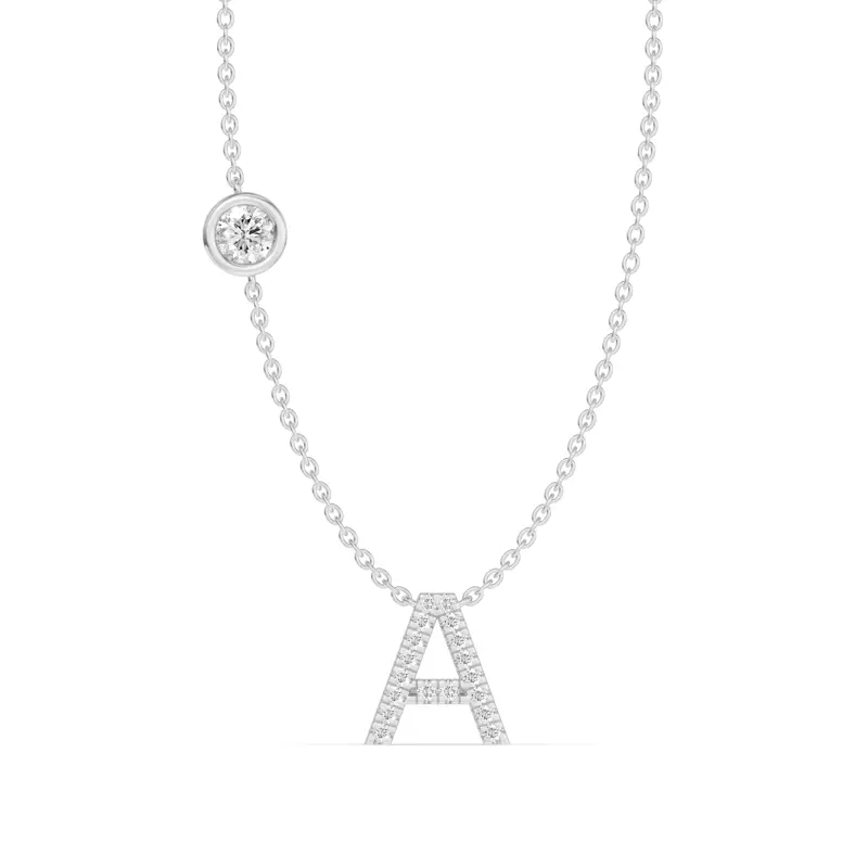 14K White Gold Bezel Lab Diamond Pavé Initial Necklace - A
