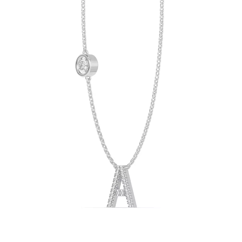 14K White Gold Bezel Lab Diamond Pavé Initial Necklace - A