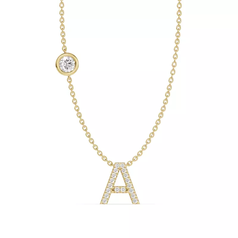 Bezel Diamond Pavé Initial Necklace - A