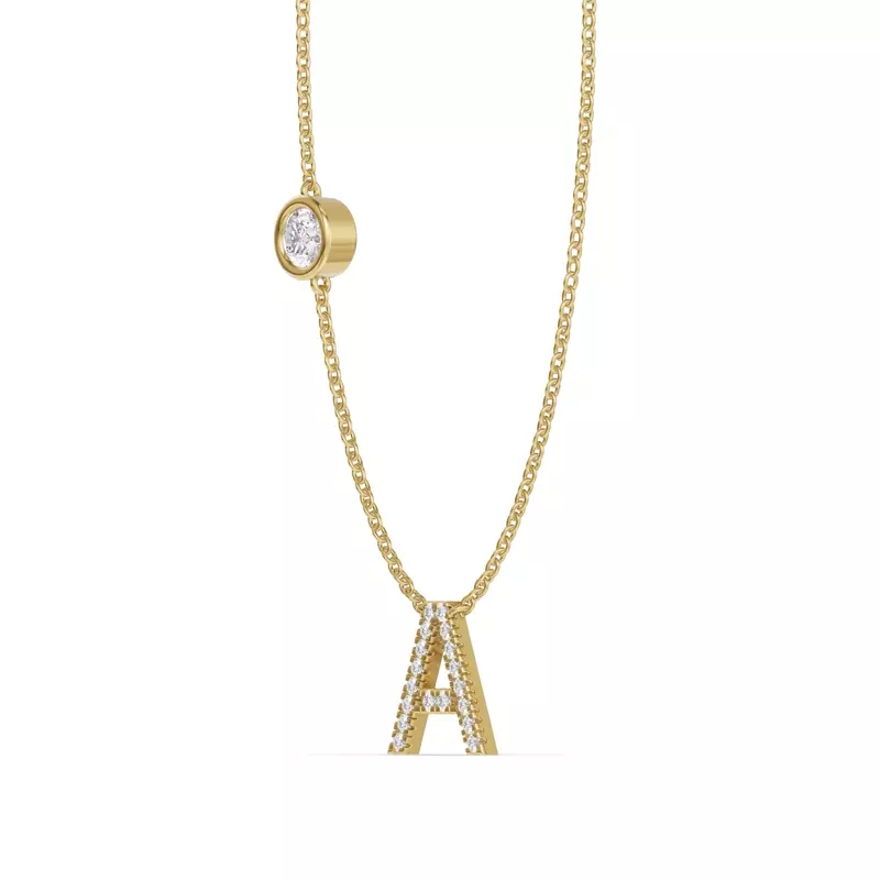 14K Yellow Gold Bezel Diamond Pavé Initial Necklace - A