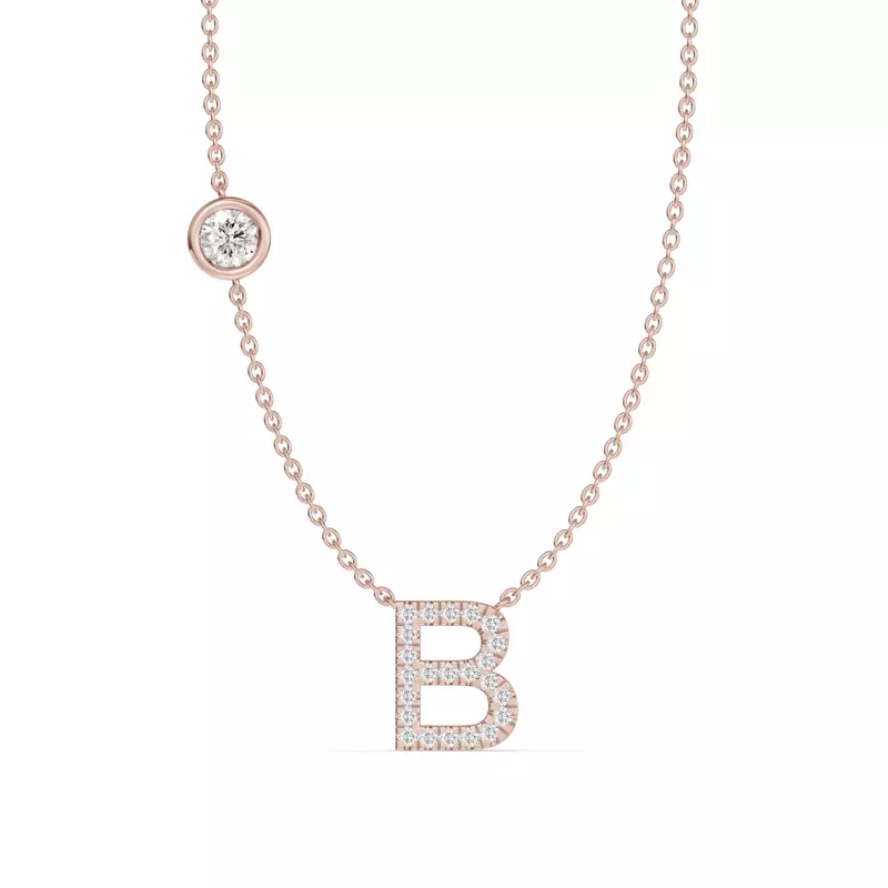 Bezel Diamond Pavé Initial Necklace - B