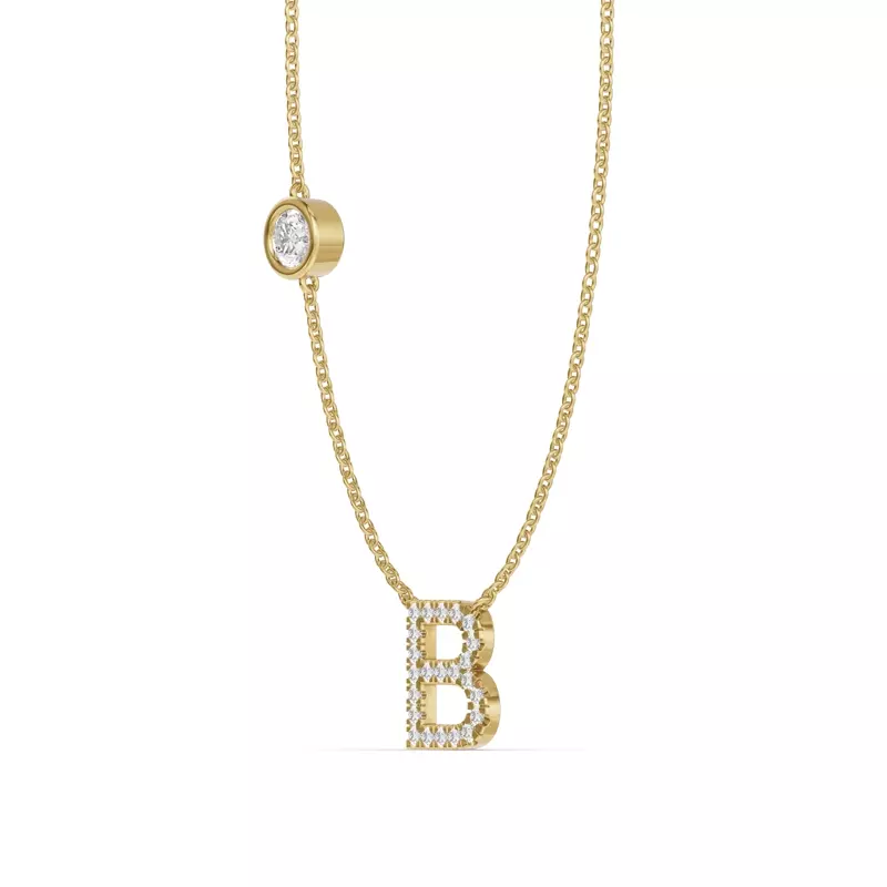 14K Yellow Gold Bezel Diamond Pavé Initial Necklace - B