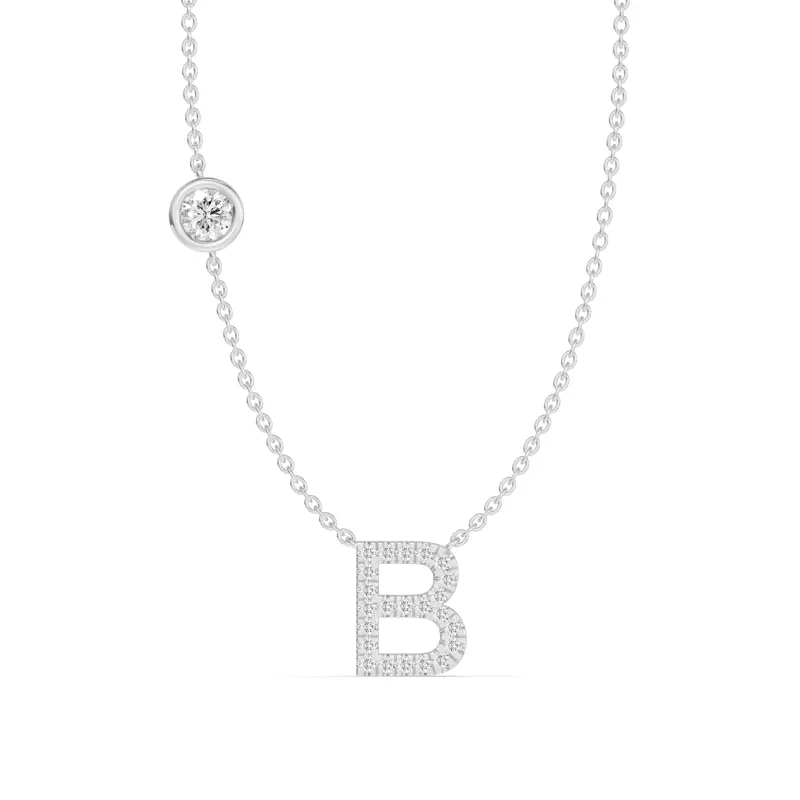Bezel Lab Diamond Pavé Initial Necklace - B