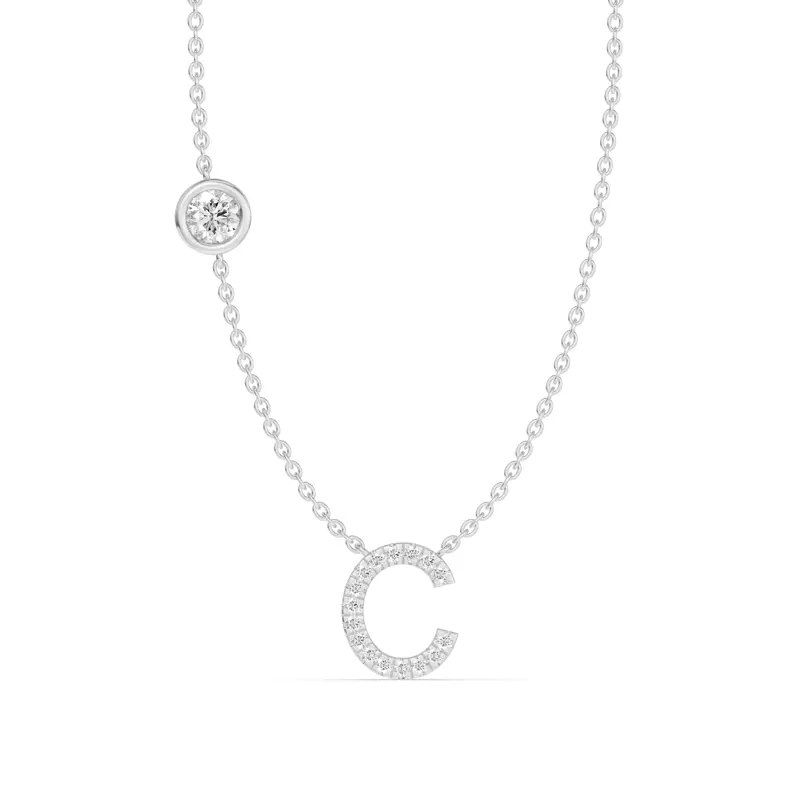 Bezel Lab Diamond Pavé Initial Necklace - C