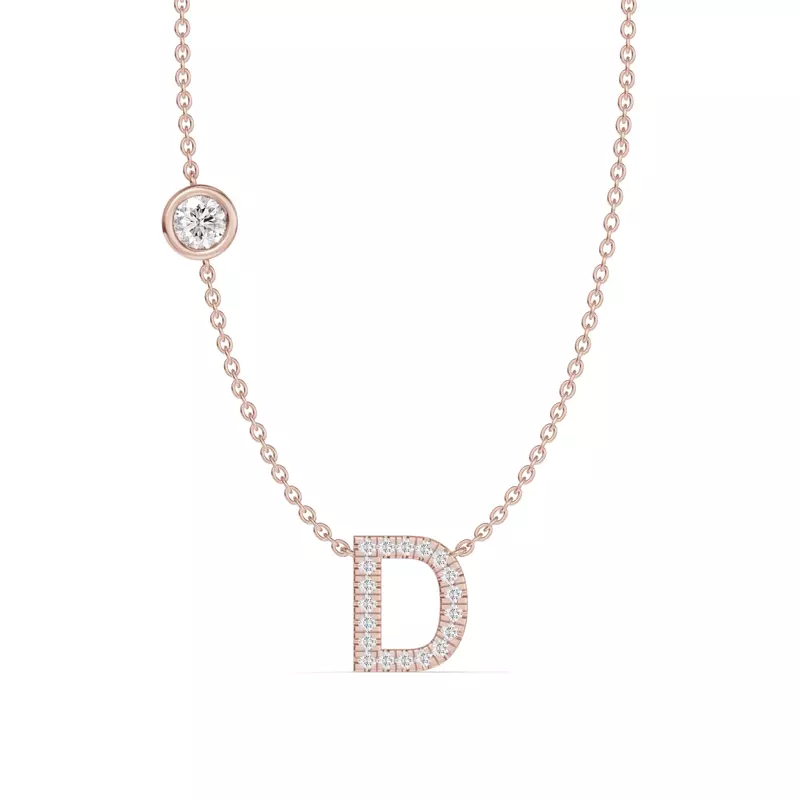 14K Rose Gold Bezel Lab Diamond Pavé Initial Necklace - D