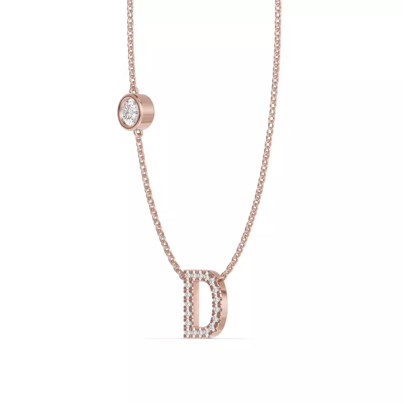 14K Rose Gold Bezel Lab Diamond Pavé Initial Necklace - D