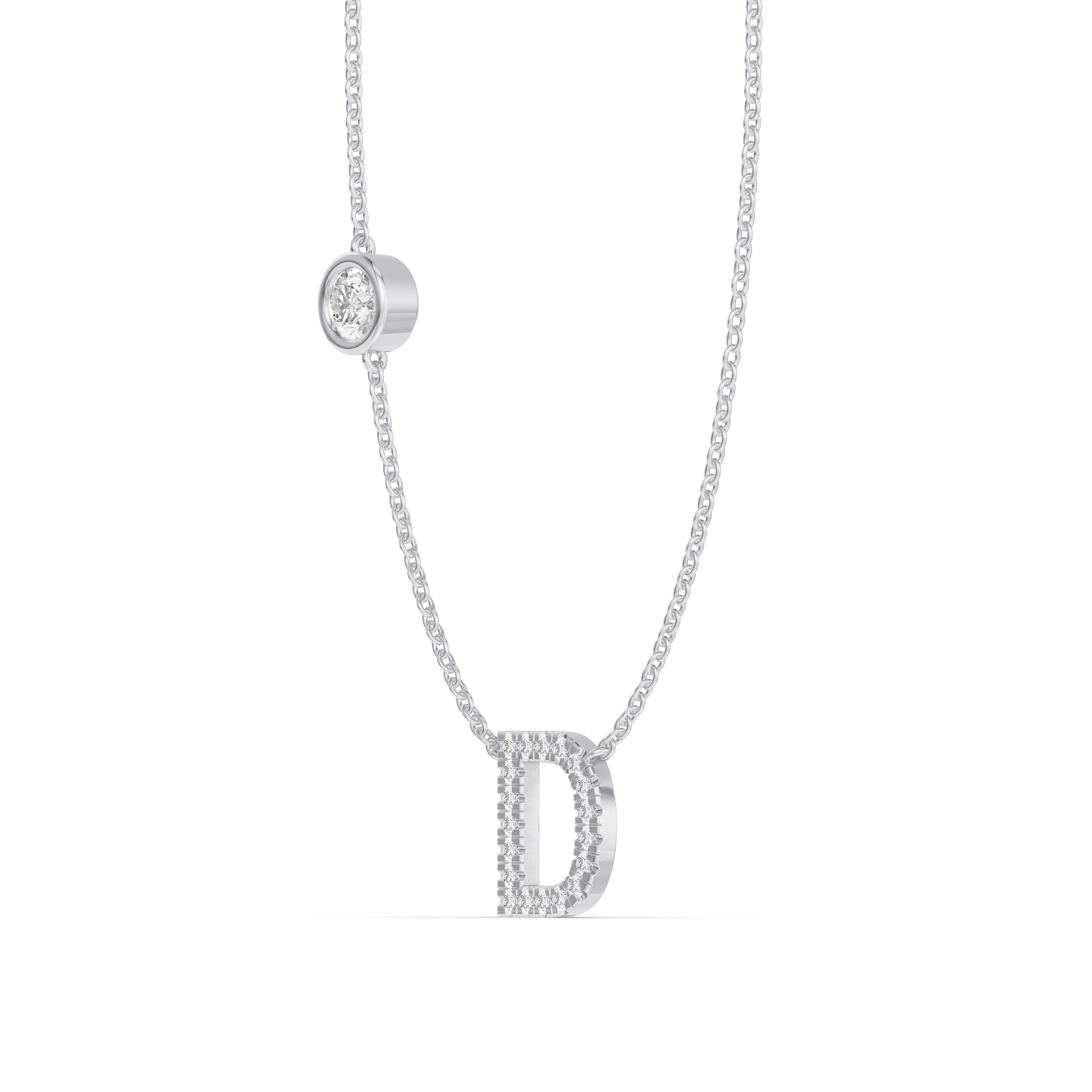 14K White Gold Bezel Lab Diamond Pavé Initial Necklace - D