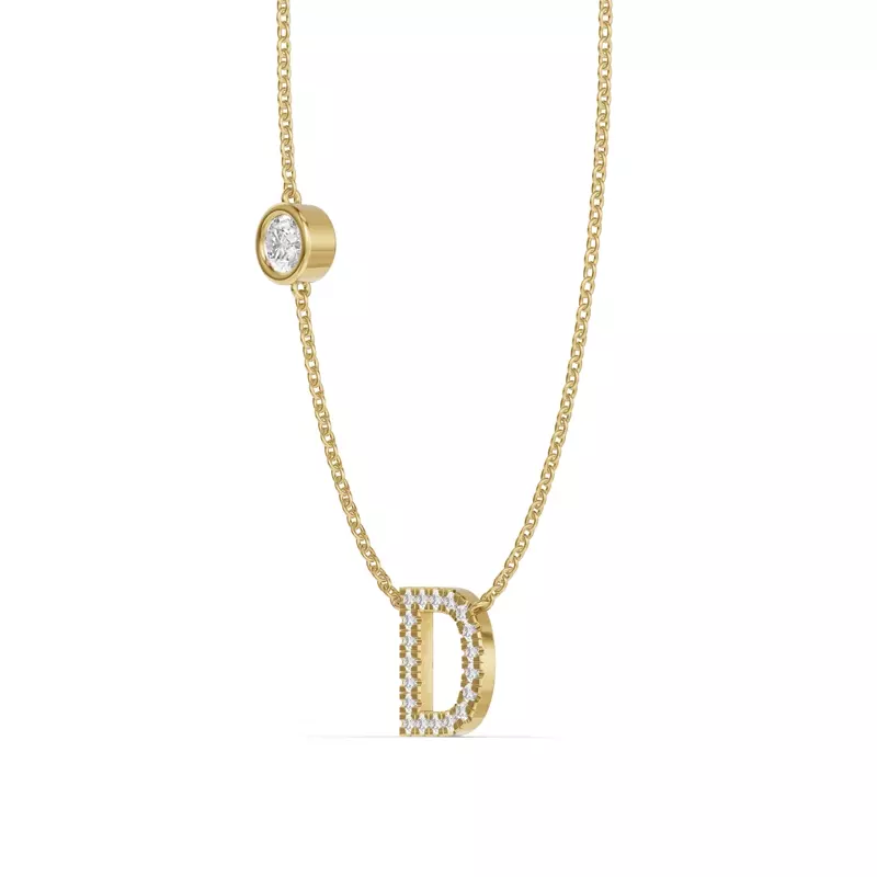 14K Yellow Gold Bezel Lab Diamond Pavé Initial Necklace - D