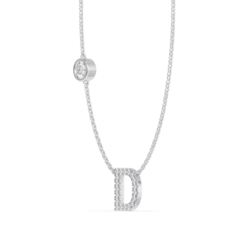 18K White Gold Bezel Diamond Pavé Initial Necklace - D