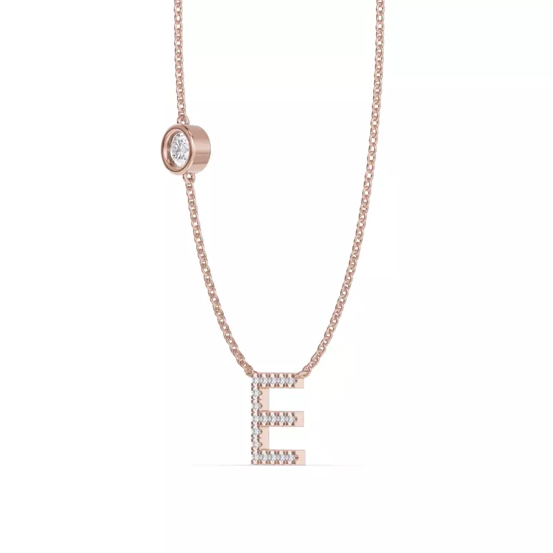 14K Rose Gold Bezel Lab Diamond Pavé Initial Necklace - E