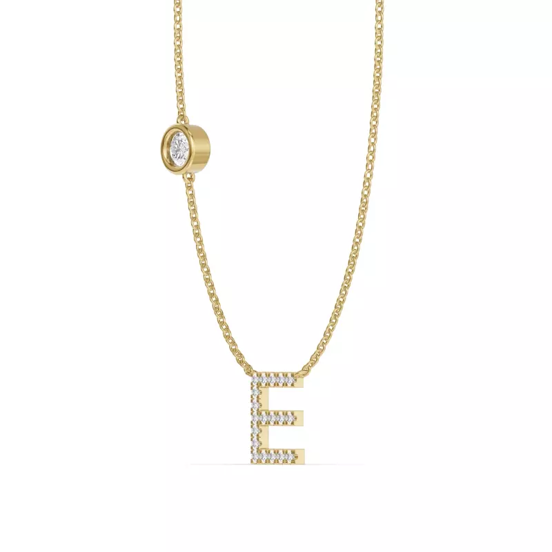 14K Yellow Gold Bezel Lab Diamond Pavé Initial Necklace - E