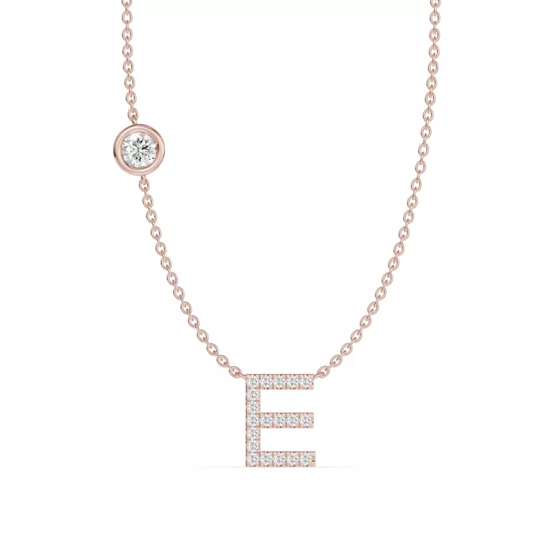 Bezel Lab Diamond Pavé Initial Necklace - E