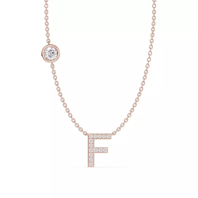 14K Rose Gold Bezel Lab Diamond Pavé Initial Necklace - F