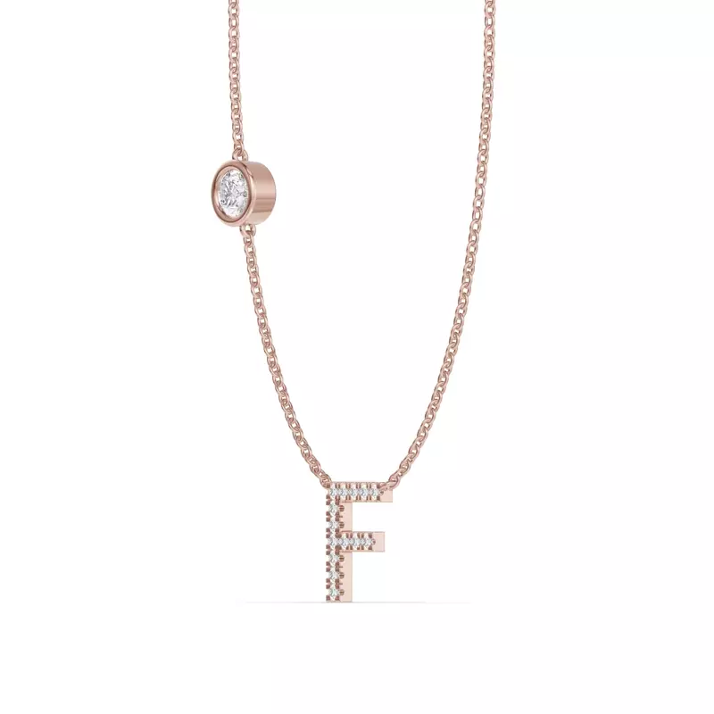14K Rose Gold Bezel Diamond Pavé Initial Necklace - F