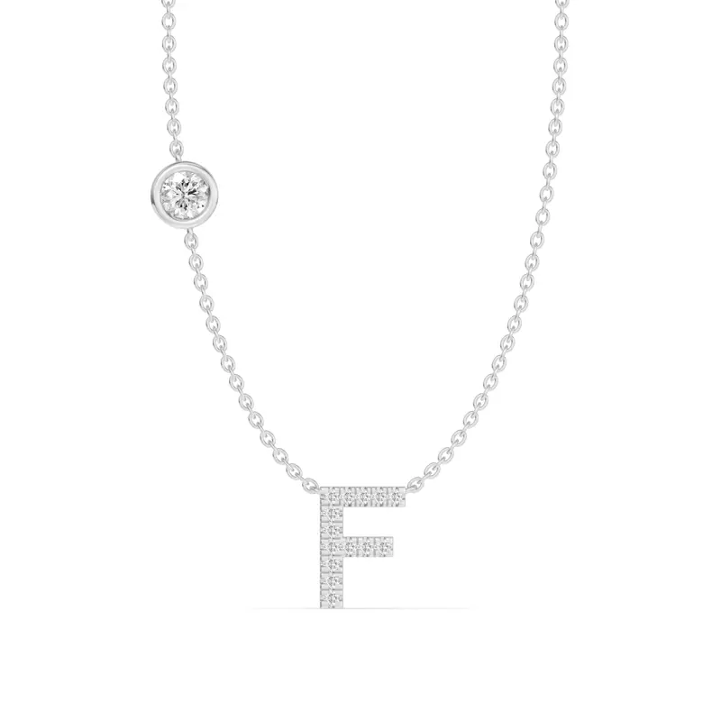 14K White Gold Bezel Lab Diamond Pavé Initial Necklace - F