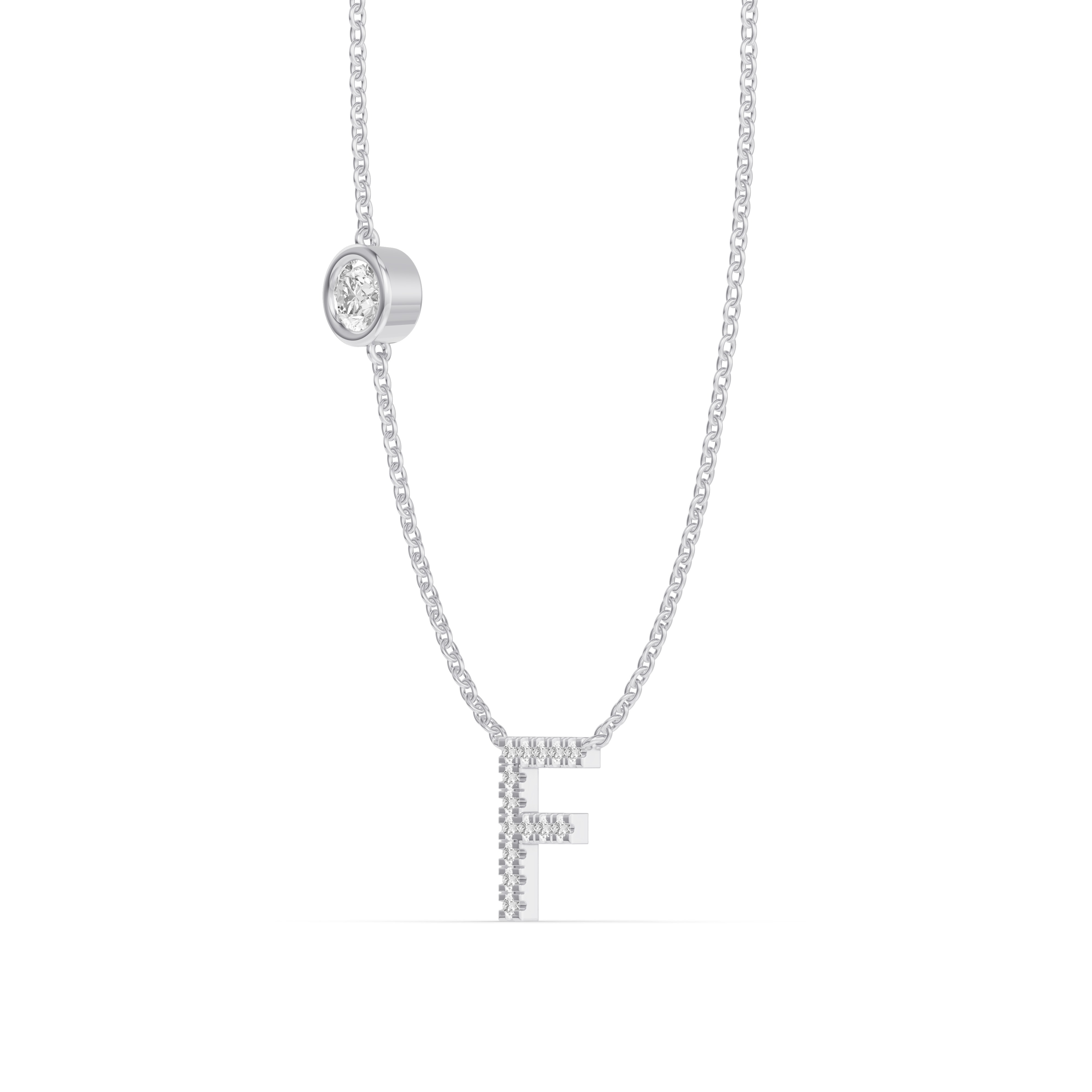 14K White Gold Bezel Lab Diamond Pavé Initial Necklace - F