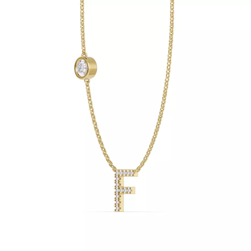 14K Yellow Gold Bezel Lab Diamond Pavé Initial Necklace - F