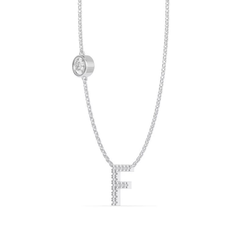 18K White Gold Bezel Diamond Pavé Initial Necklace - F
