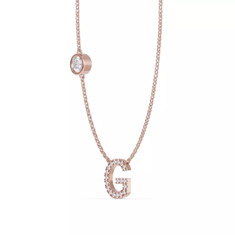 14K Rose Gold Bezel Diamond Pavé Initial Necklace - G
