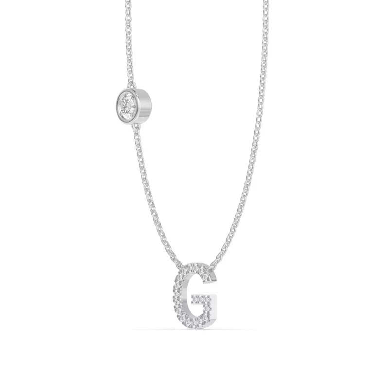 14K White Gold Bezel Lab Diamond Pavé Initial Necklace - G