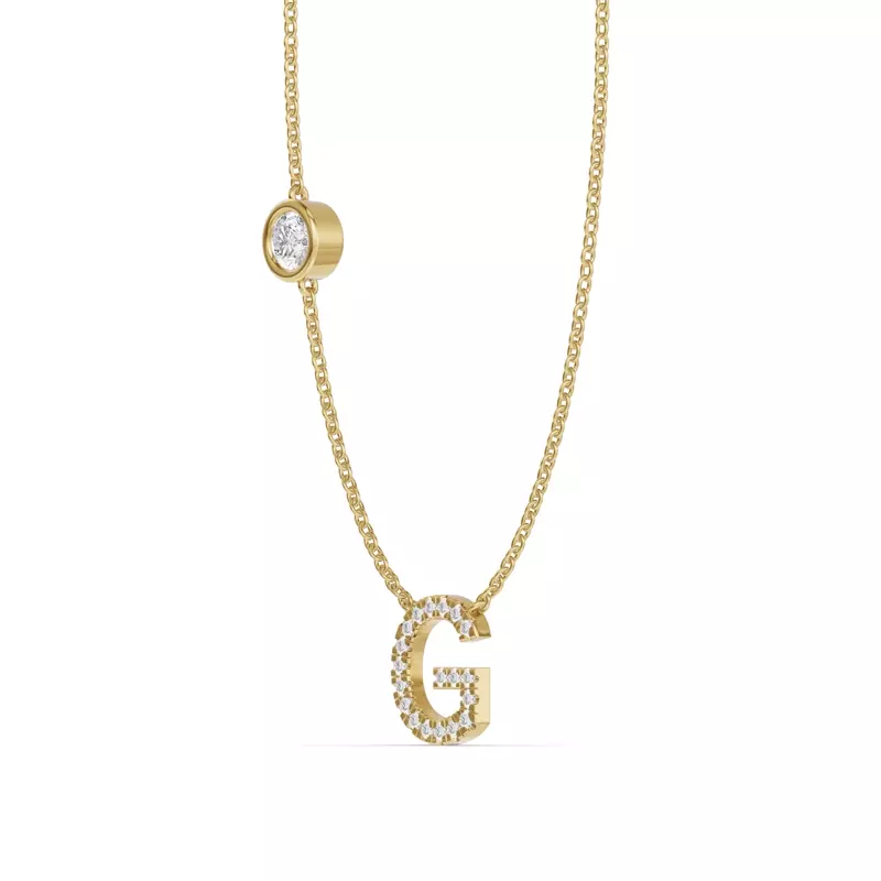 14K Yellow Gold Bezel Lab Diamond Pavé Initial Necklace - G
