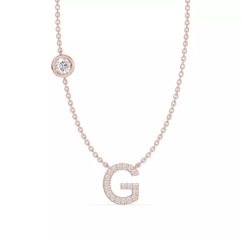 18K Rose Gold Bezel Lab Diamond Pavé Initial Necklace - G
