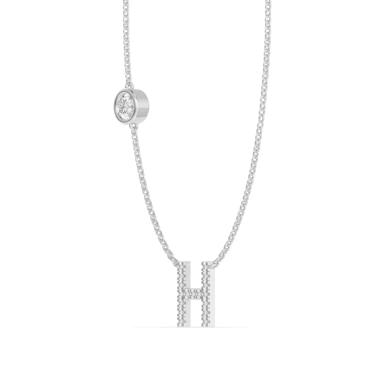 14K White Gold Bezel Lab Diamond Pavé Initial Necklace - H