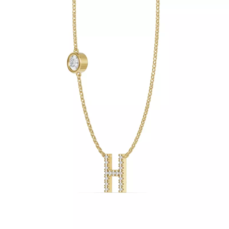 14K Yellow Gold Bezel Lab Diamond Pavé Initial Necklace - H