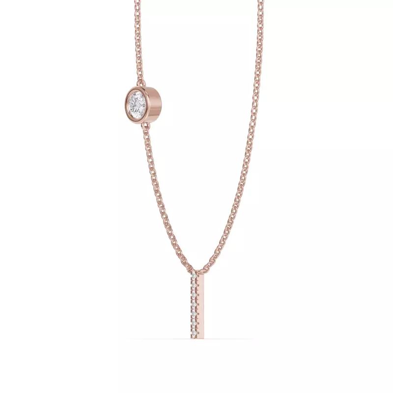 14K Rose Gold Bezel Diamond Pavé Initial Necklace - I
