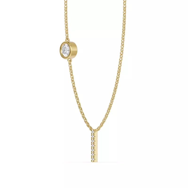 14K Yellow Gold Bezel Diamond Pavé Initial Necklace - I