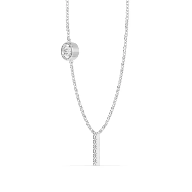 18K White Gold Bezel Lab Diamond Pavé Initial Necklace - I