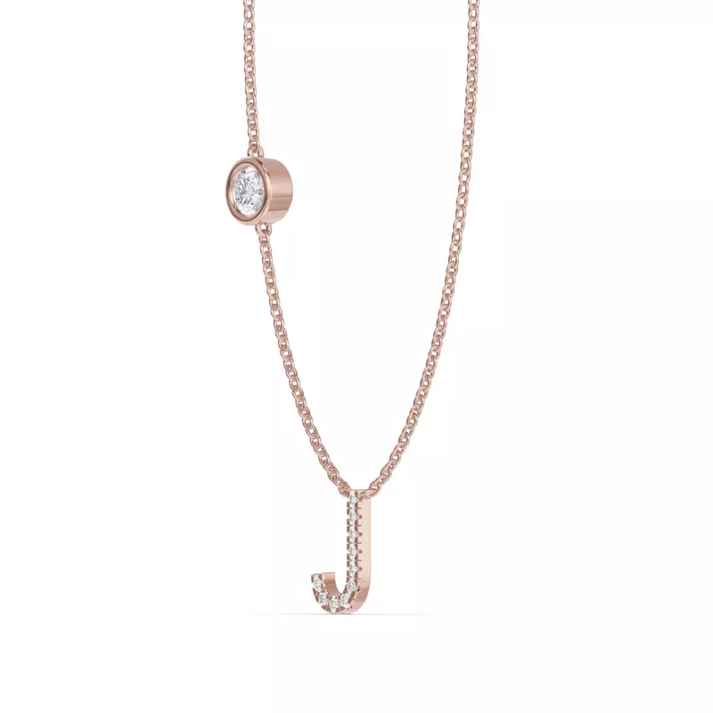 14K Rose Gold Bezel Lab Diamond Pavé Initial Necklace - J