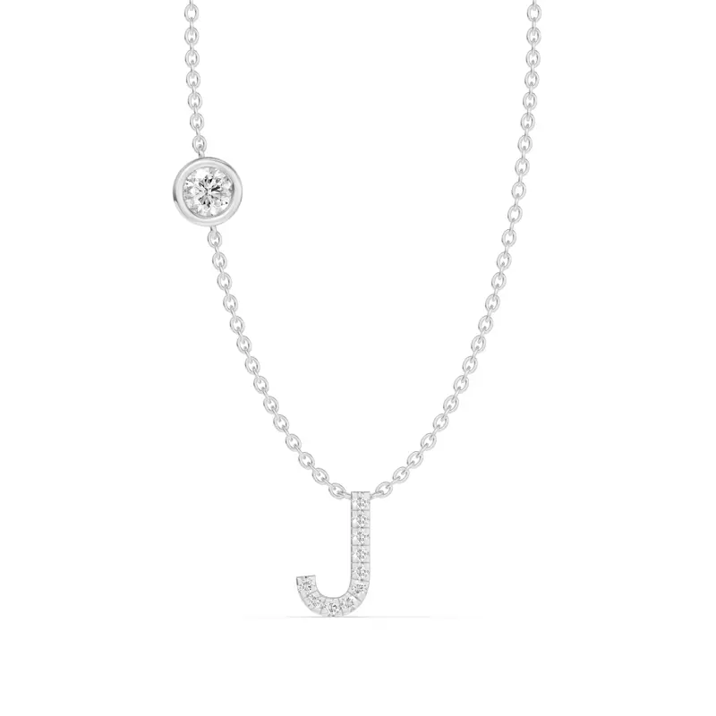 Bezel Diamond Pavé Initial Necklace - J