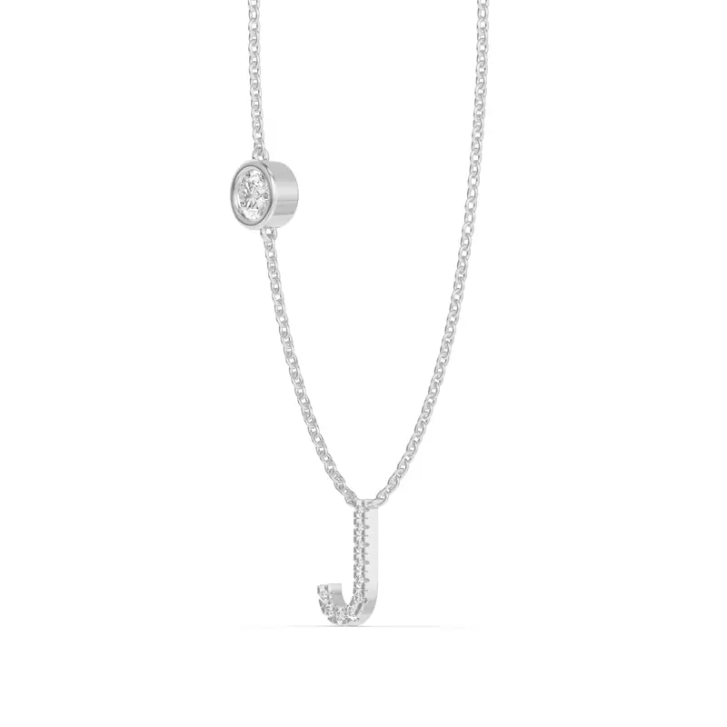 14K White Gold Bezel Diamond Pavé Initial Necklace - J