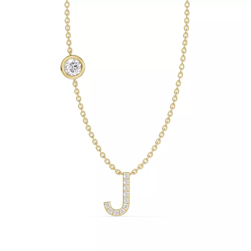 14K Yellow Gold Bezel Lab Diamond Pavé Initial Necklace - J