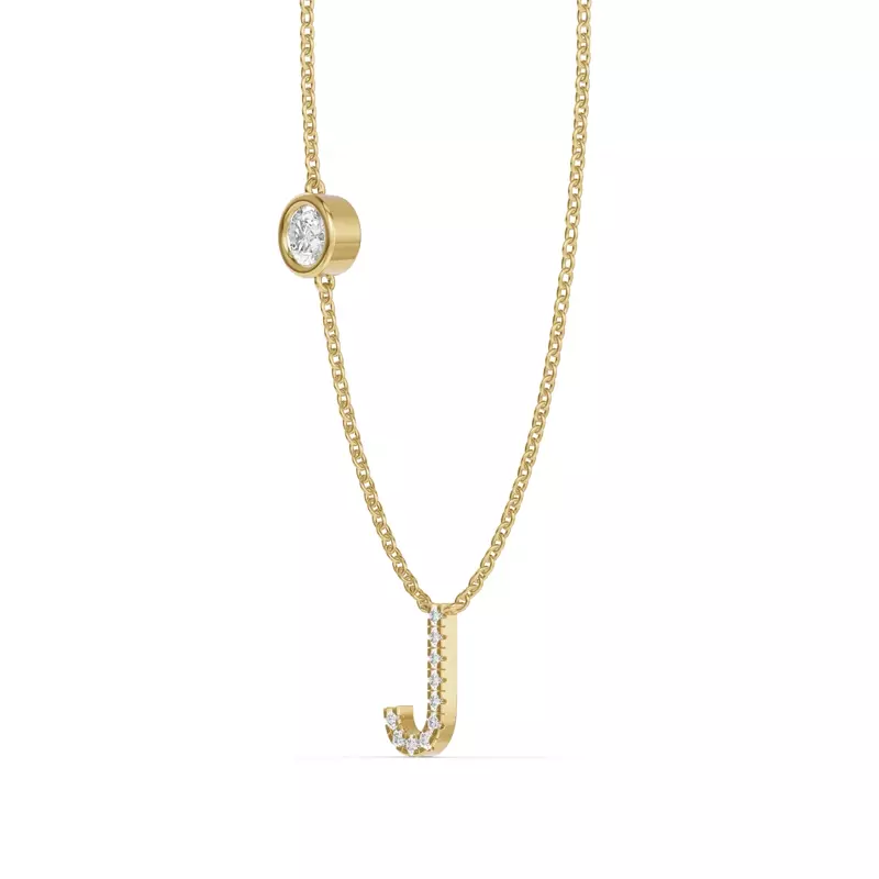 14K Yellow Gold Bezel Lab Diamond Pavé Initial Necklace - J
