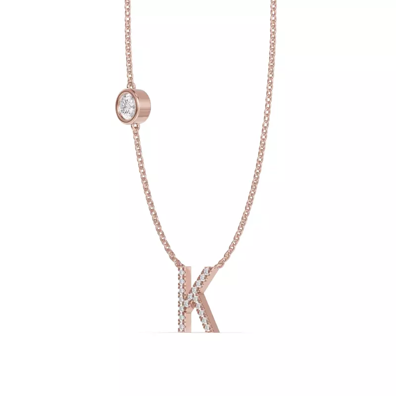 14K Rose Gold Bezel Lab Diamond Pavé Initial Necklace - K