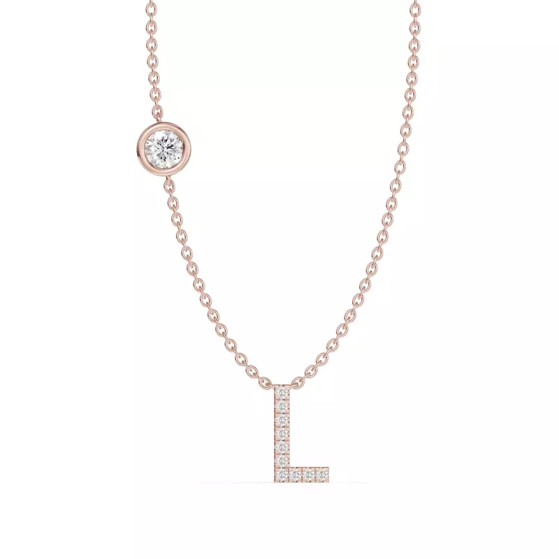 14K Rose Gold Bezel Lab Diamond Pavé Initial Necklace - L
