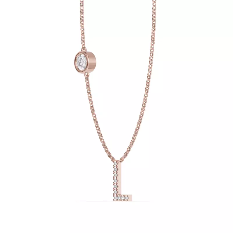 14K Rose Gold Bezel Lab Diamond Pavé Initial Necklace - L