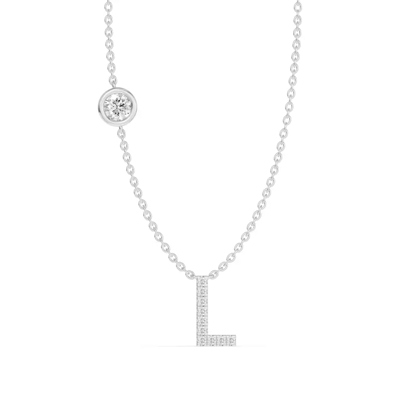 Bezel Lab Diamond Pavé Initial Necklace - L