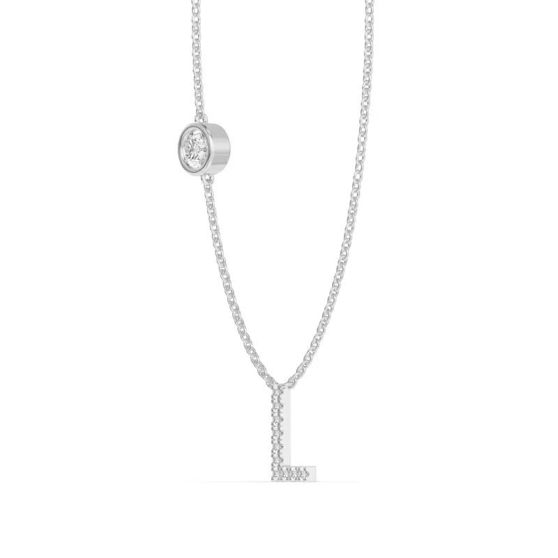 14K White Gold Bezel Lab Diamond Pavé Initial Necklace - L