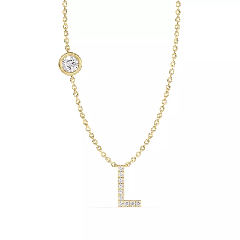 Bezel Diamond Pavé Initial Necklace - L