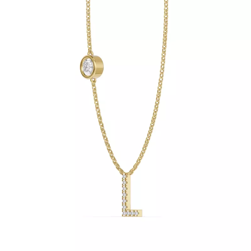 14K Yellow Gold Bezel Diamond Pavé Initial Necklace - L