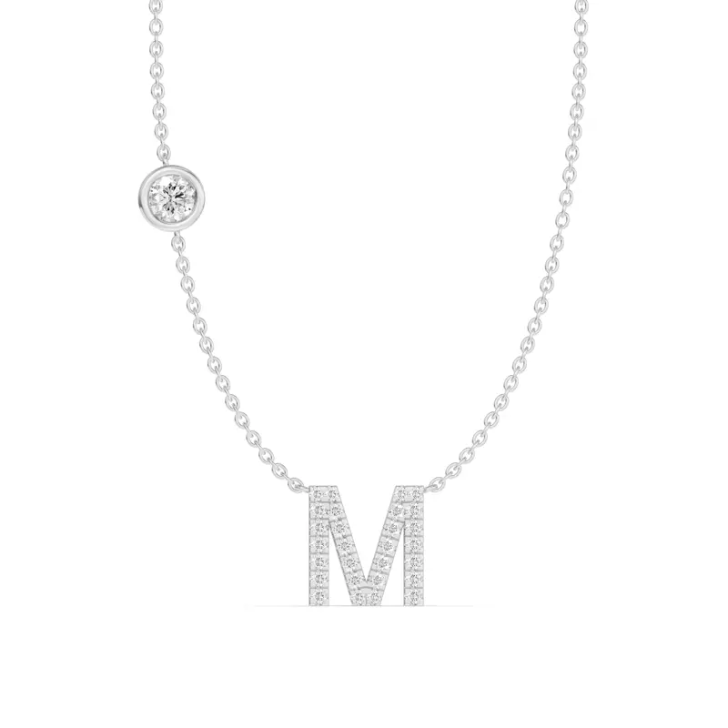 14K White Gold Bezel Diamond Pavé Initial Necklace - M