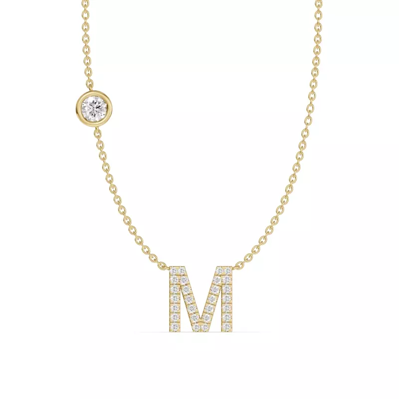 Bezel Diamond Pavé Initial Necklace - M